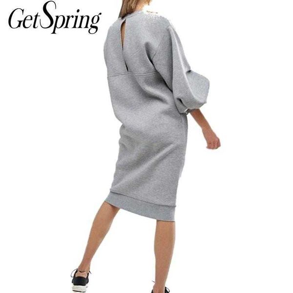 

getsring women dresses sweater loose long lantern sleeve backless female plus size spring fashion 210601, Black;gray
