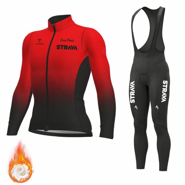 

racing sets strava 2022 winter cycling suit warm fleece men's 19d gel bib set pants ropa ciclismo, Black;blue
