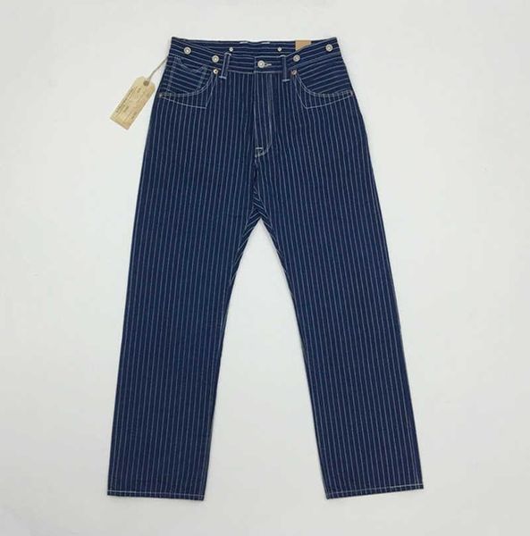 

men's pants vintage dong bob 20s indigo wabash stripes work selvage denim trousers workwear, Black