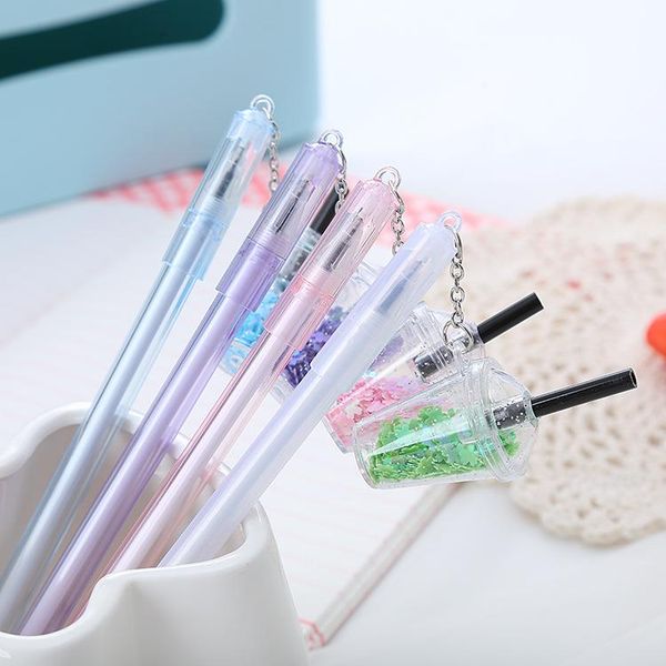 

gel pens 36 pcs/lot creative milk tea sequins pendant pen cute 0.5mm black ink neutral school writing supplies promotional gift