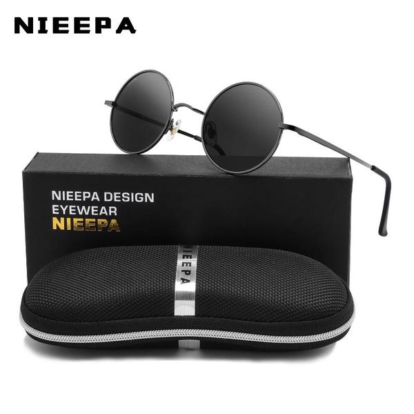 

sunglasses nieepa classic men male women female gorgeous round frame glasses fashion punk style metal polarized, White;black