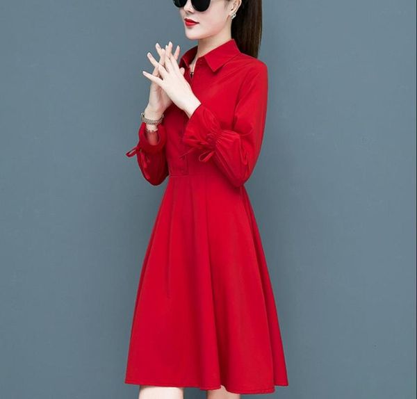 

casual dresses 2021 slim blouse shirt in the long knee spring and autumn sweater base chiffon dress, Black;gray