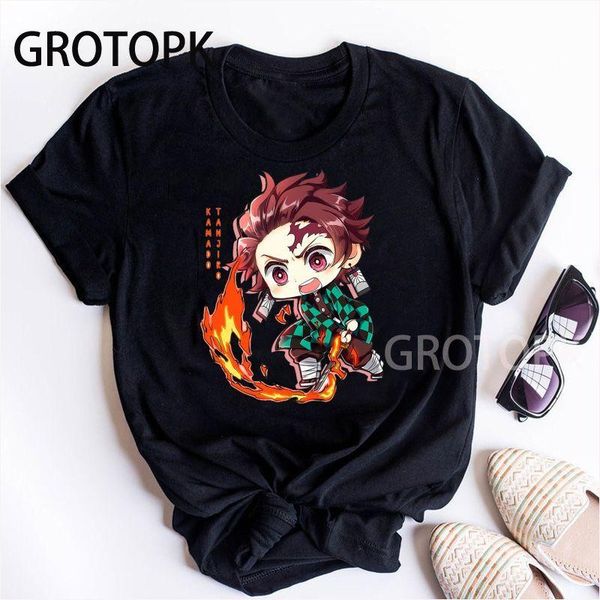 

women's t-shirt kimetsu no yaiba tanjirou print anime t-shirts streetwear fashion female aesthetic women short sleeve o neck t shirt, White