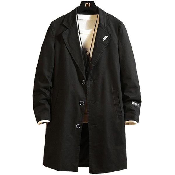 

men's trench coats single-breasted suit collar windbreaker spring and autumn mid-length washable casual thin coat, Tan;black