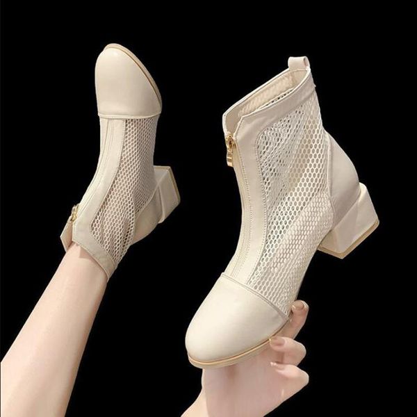 

boots ankle women shoes woman fashion mesh breathable short 2021 summer thick heel sandals d, Black