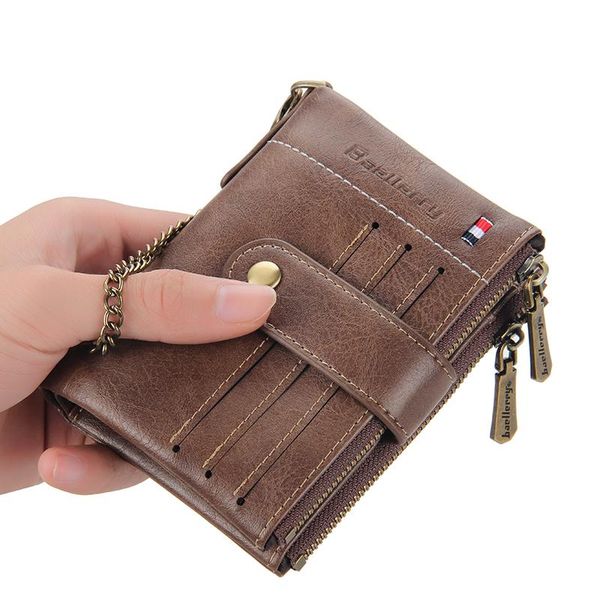 

men pu leather short wallet with zipper coin pocket vintage big capacity male money purse card holder wallets, Red;black