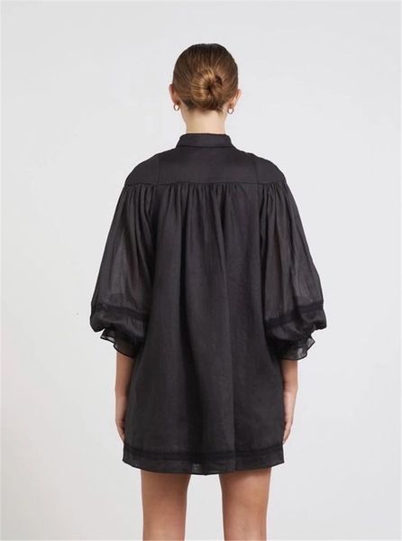 

european american spring and summer style lantern sleeve loose shirt, Black;gray