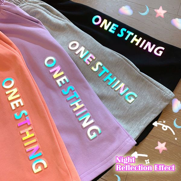 

reflective letters joggers for women high waist wide leg summer shorts harajuku loose sport running bike sweatpants lilac, White;black