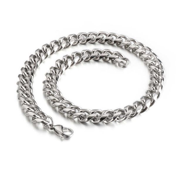 

fongten men's and women's cuban mesh necklace, silver, 13mm / 15mm long, punk style, fashion, couple gift jewelry q0809