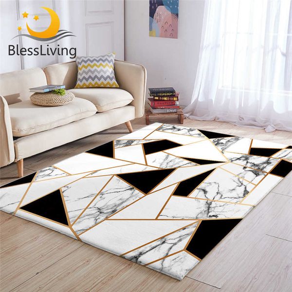 BlessLiving Tappeti geometrici per soggiorno Tappeto centrale in bianco e nero Tappeto in marmo Tappetino moderno Alfombra Dormitorio 210626