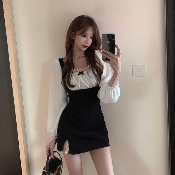 

party dresses french dress women's pure desire wind bag hip summer 2021 color contrast temperament chiffon skirt fashion ujfx, White;black