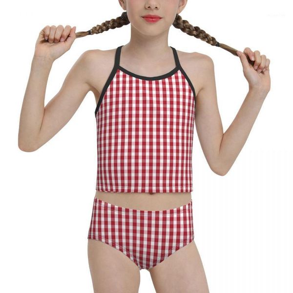 

women's swimwear europe swimming suit for children young girl print usa flag red and white gingham checked biquini 2021, White;black
