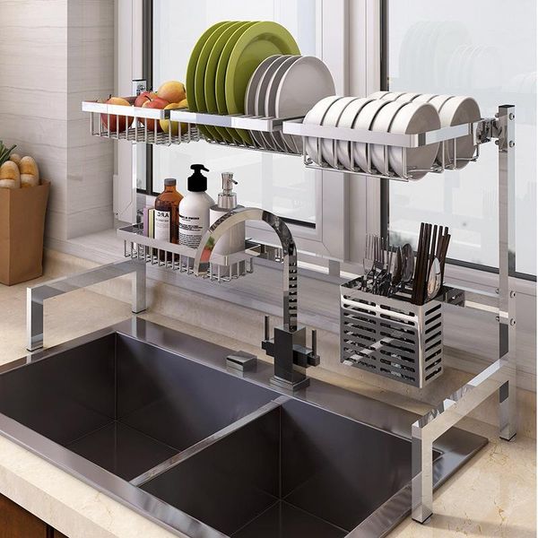 

kitchen storage & organization 304 stainless steel dish rack plate cutlery cup drainer sink drying organizer holder