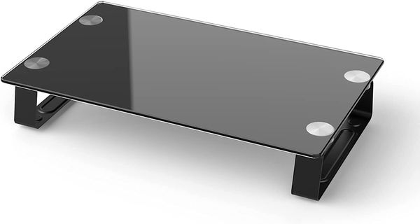 Monitor de vidro temperado Monitor Stand Riser Multi Media Desktop Stand com Base de Metal para telas planas LCD LED TV Monitor Laptop Impressoras de notebook 15.35 x 9.45 polegadas