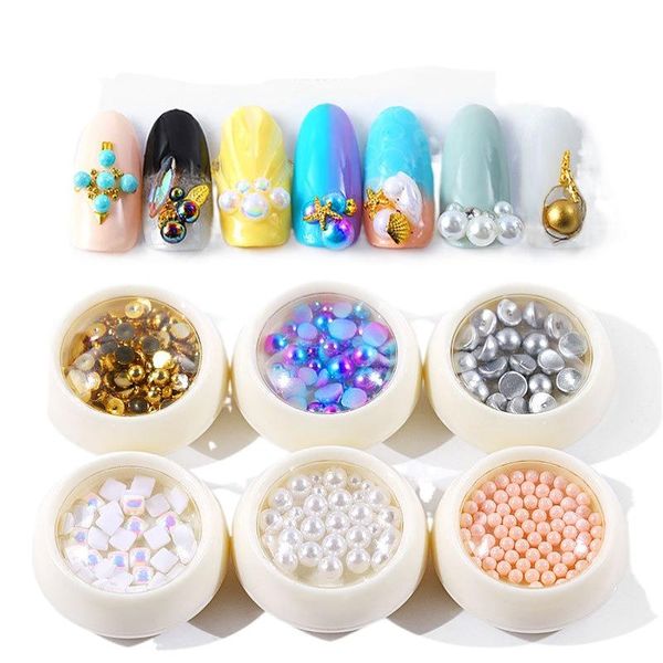 

nail art kits 6 pcs half side round pearl white rice s/lot