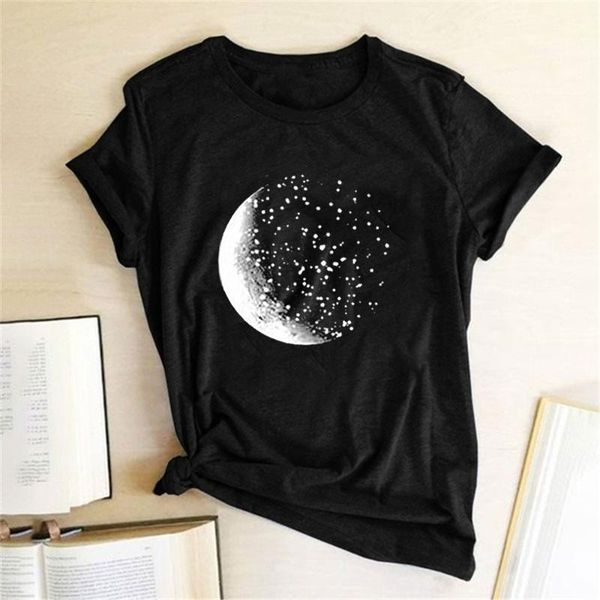 

women's t-shirt moon print funny women tshirts short sleeve loose graphic tee t shirts female summer aesthetic clothes camisetas de mu, White