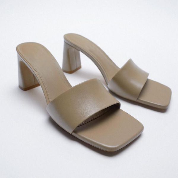

slippers designer shoes 2021 summer gray high heel sandals thich 8cm fashion one word for women, Black
