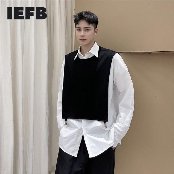 

mens wear design black removabl shawl color block patchwork big size shirt fake two pieces long sleeve 2021 9y5561 men's casual shirts, White;black