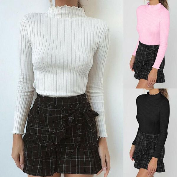 

women's sweaters women long sleeve sweater mock neck base shirt slim fit leisure, White;black