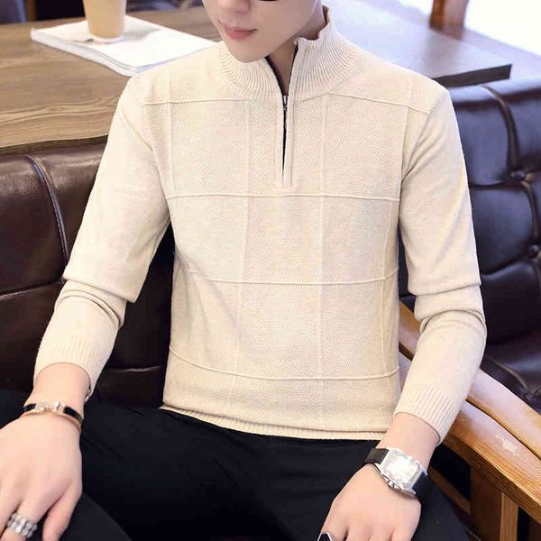 

turtleneck mens sweaters pullovers winter stand collar zipper slim fit thick casual knitting warm knitwear pullover, White;black