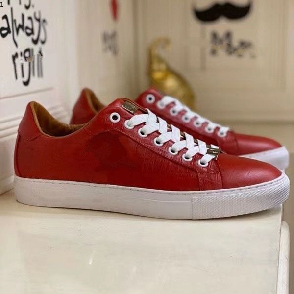 

fashion luxury men leather lace up platform oversized sole sneakers white casualprinted kpl001745, Red;white
