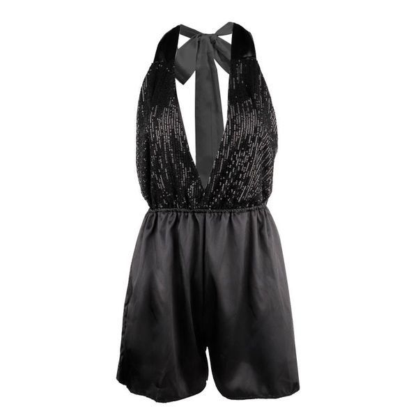 

women's jumpsuits & rompers women backless halter sleeveless one-piece bodysuit female fashion chic sequins jumpsuit deep v-neck playsu, Black;white