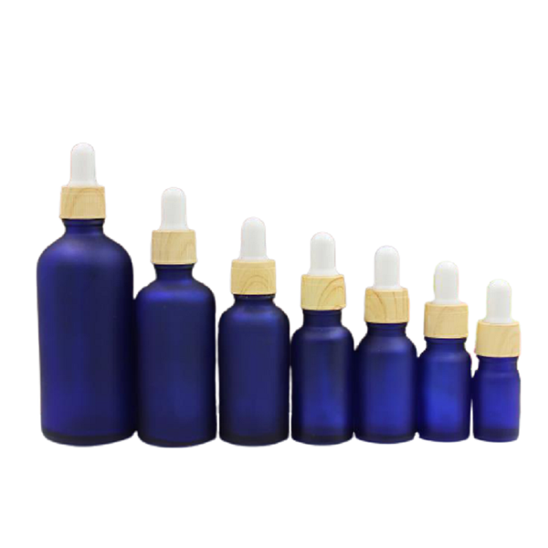 

storage bottles & jars 5ml 10ml 15ml 30ml 50ml100ml false wood lid rubber dropper refillable bottle empty frost blue glass essence essential