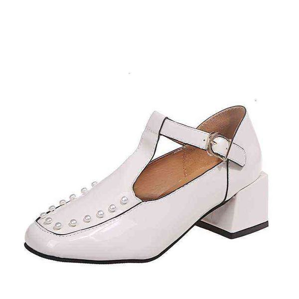 

2021 spring style square head mary jane sho single women's thick heels fashion elegant french temperament high