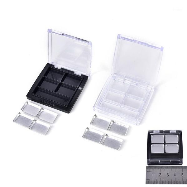 

eye shadow container, square eyeshadow case 4 palettes pans, empty cosmetic blusher compact, clear base and black base1