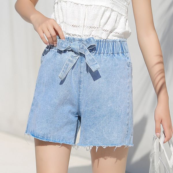 

women's shorts denim belt female summer high waist korean loose student fat sister raw edge ulzzang pants, White;black