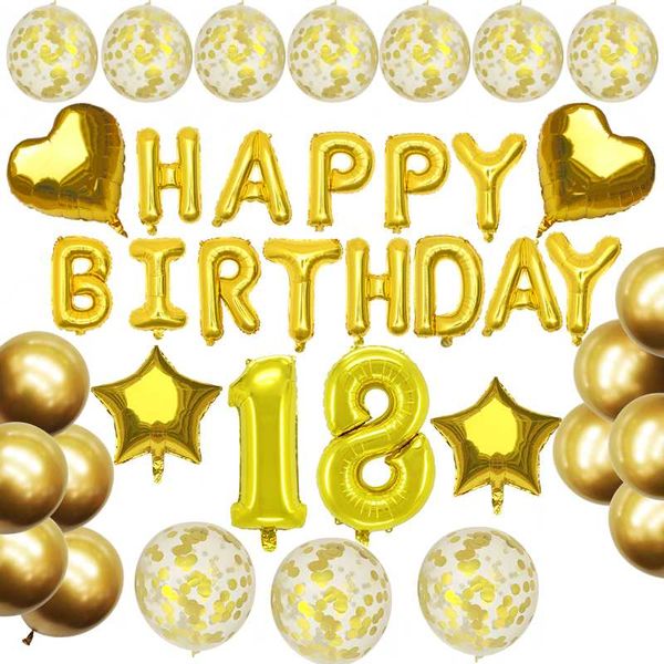 

party decoration 18/40/70th happy birthday gold silver rose letters number balloon five-pointed star and heart foil