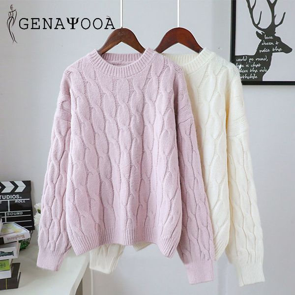 

genayooa white women vintage sweater o neck ladies knit jumpers casual jumper womens pullover long sleeve sweaters 210417, White;black
