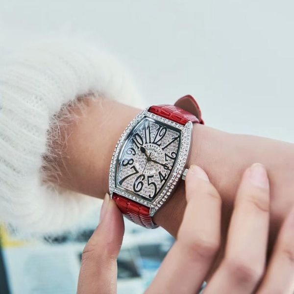 

wristwatches fashion tonneau watch women fully diamond watches rhinestone quartz relojes para mujer m020, Slivery;brown