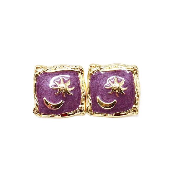 

clip-on & screw back geometric sweet purple enamel moon star charm elegant earrings, Silver