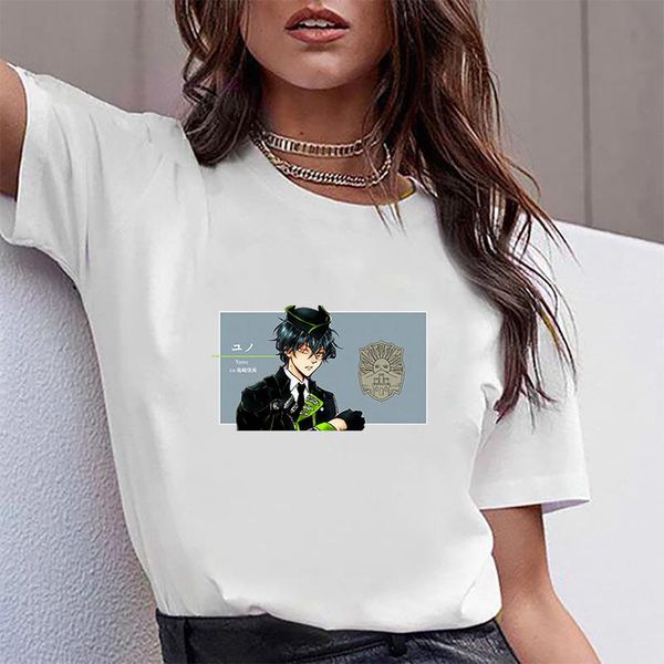 

women's t-shirt black clover print japanese anime harajuku pattern shirt, White