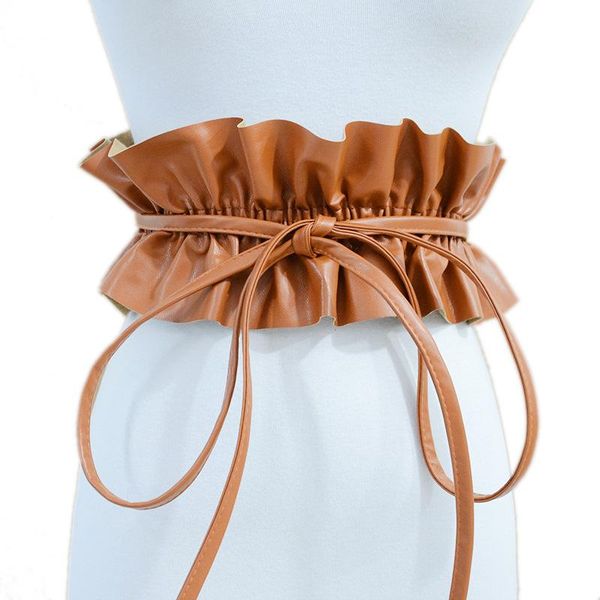 

belts women's belt casual decorative waist girdle elastic band pleated edge strap black for woman, Black;brown