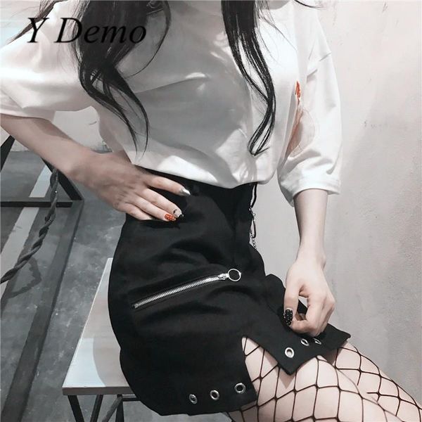 

skirts gothic high waist black a-line mini skirt women chain rock slim harajuku hippie punk