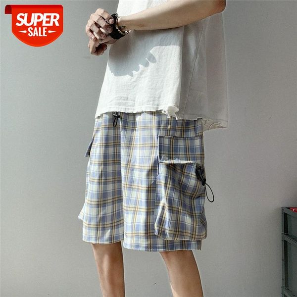 

shorts men's trend outer wear thin overalls check five-point pants #h29s, Black