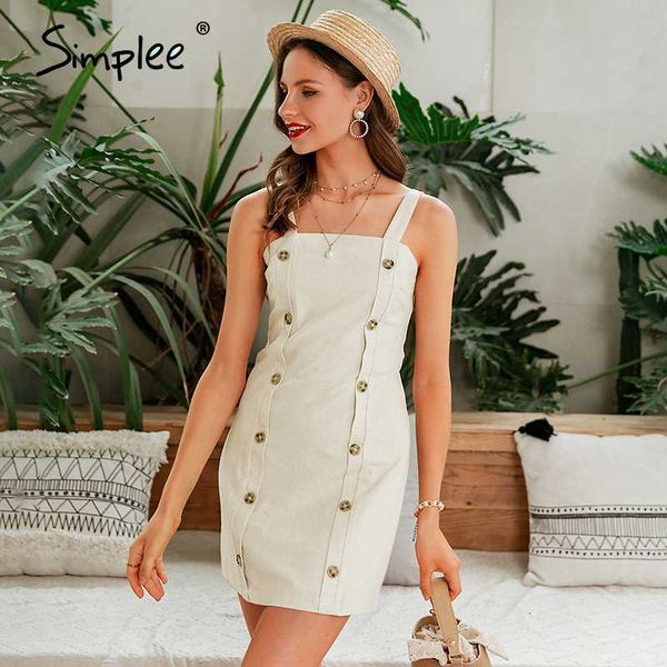 

casual dresses simplee solid women straight buttons mini spaghetti strap female party dress ladies office short vestidos qi2j, Black;gray