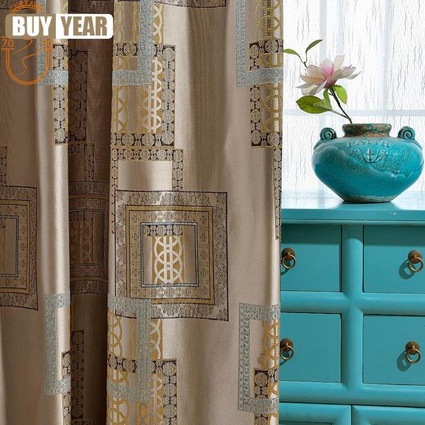 

high-end chinese satin jacquard curtain luxury geometric figure blackout curtains for living room bedroom decoration & drapes