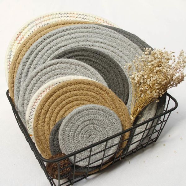

mats & pads hand-made knitting coasters bowl mat nordic style cotton linen round placemats insulation table pad heat resistant kitchen decor