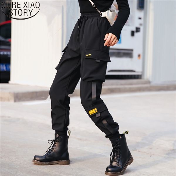 

streetwear cargo pants spring women fashion black elastic joggers plus size female loose trousers casual harem 210421, Black;white