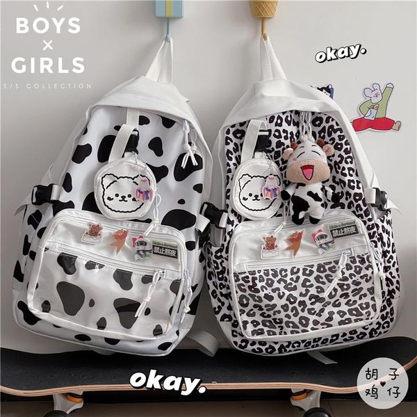 

cute cow pattern backpack girl student school bag female large capacity