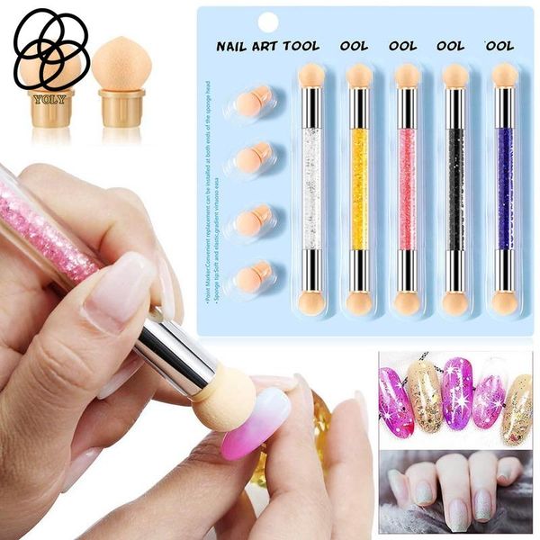 

double-ended sponge nail art blending pen gradient with 4 tips professional supplies brush tool replaceable kits