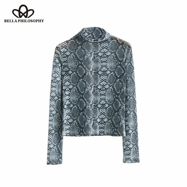 

women's blouses & shirts philosophy 2021 chic snakeskin print stand collar long sleeve animal pattern casual blusas mujer, White