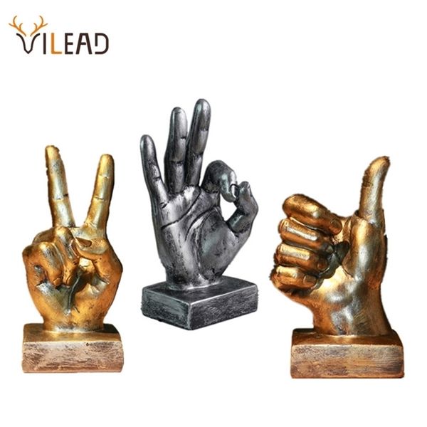 VILEAD Resin Gesture Finger Figurine Ornamenti retrò americani Home Coffee Shop Model Room Soft Decorazione Arredamento 211101
