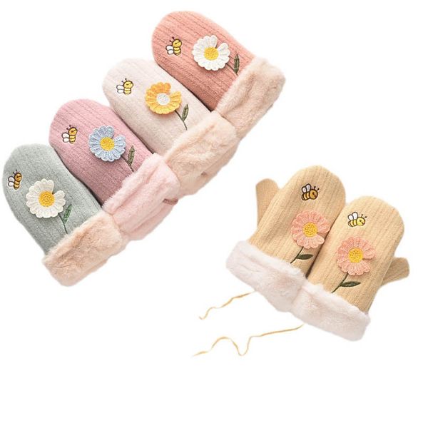 

children mittens fashion gloves knit girls accessories winter knitted thick boys and baby bag refers to cold warm 3-6 years b9062, White
