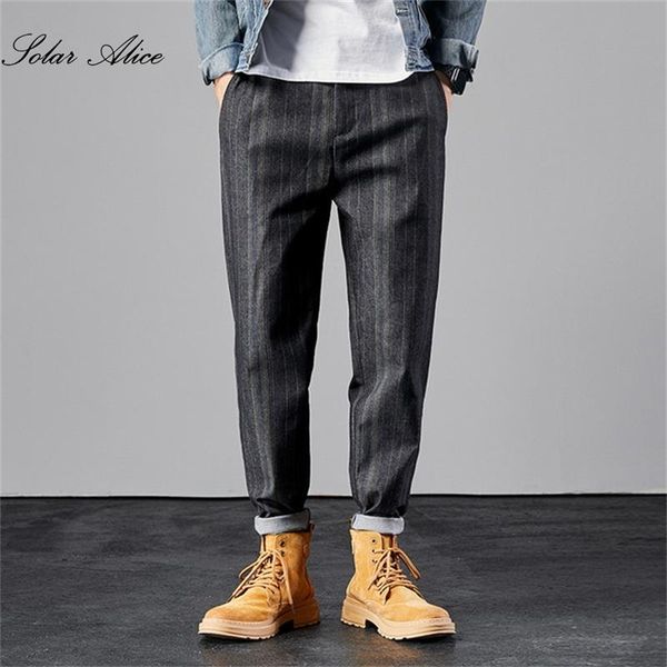 

men's pants 2021 autumn and winter straight casual loose all-match black vertical stripes elastic waist
