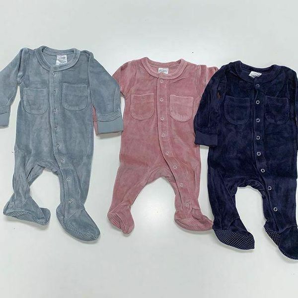 

footies 2021 winter velvet clothes born infant baby girl boy long sleeve romper single breasted solid color jumpsuit outfits 3 colors, Blue