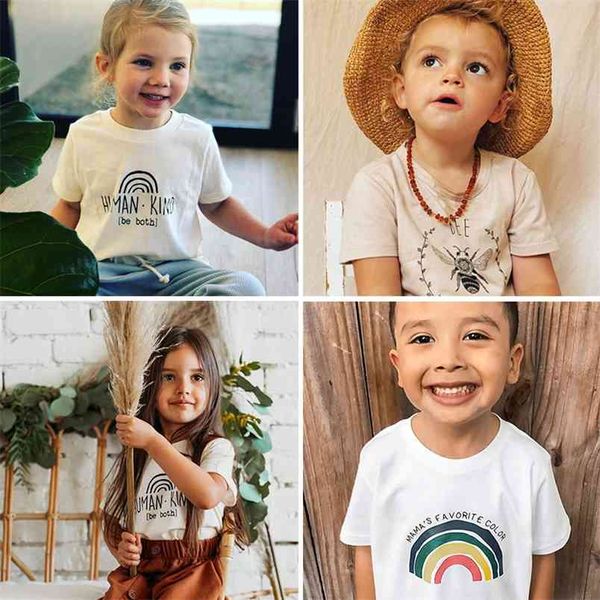 1-10y estilo casual garoto verão camiseta algodão branco bebê manga curta t-shirt criança arco-íris tees menino menina elegante roupa 210619